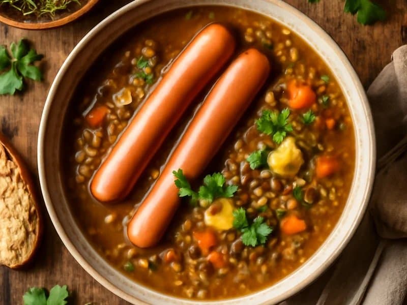 Hearty Lentil Soup with Frankfurters