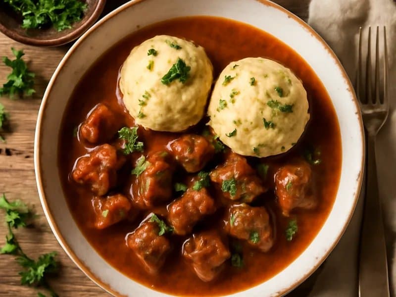 Gulasch with Bread Dumplings