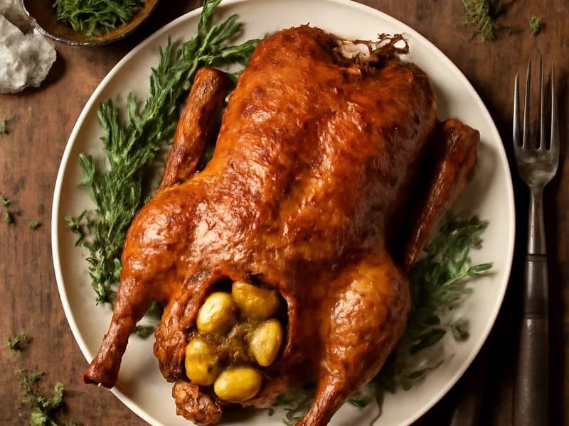 Roasted Duck with Apple Stuffing