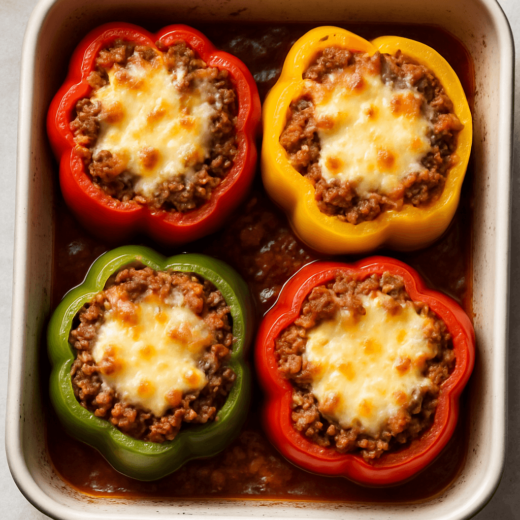 Classic Stuffed Bell Peppers – Ground Beef, Rice & Cheese